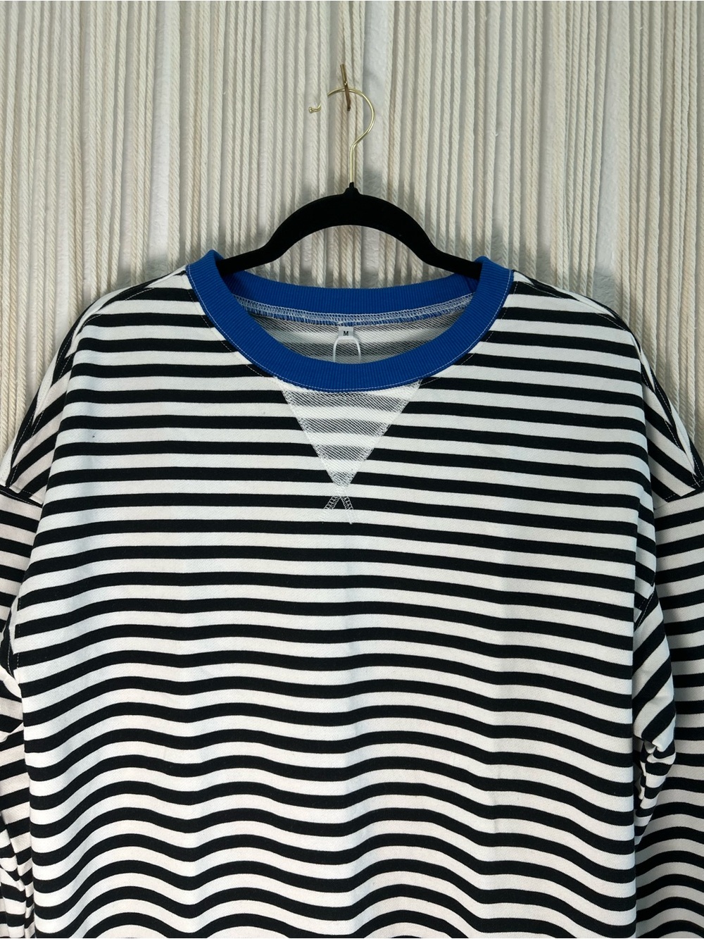 Striped Black & White Oversized Sweatshirt with Blue Trim FP inspired - Picture 3 of 9